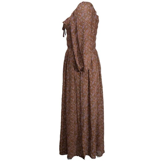 Code x Mode Peasant Dress Milk Maid Liberty Floral Hippie 70s Brown Autumn Maxi - Picture 3 of 15
